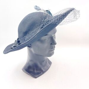 Vintage Michael Howard Hat 100% Wool USA Black Netting Feather Bow Classic OSFM